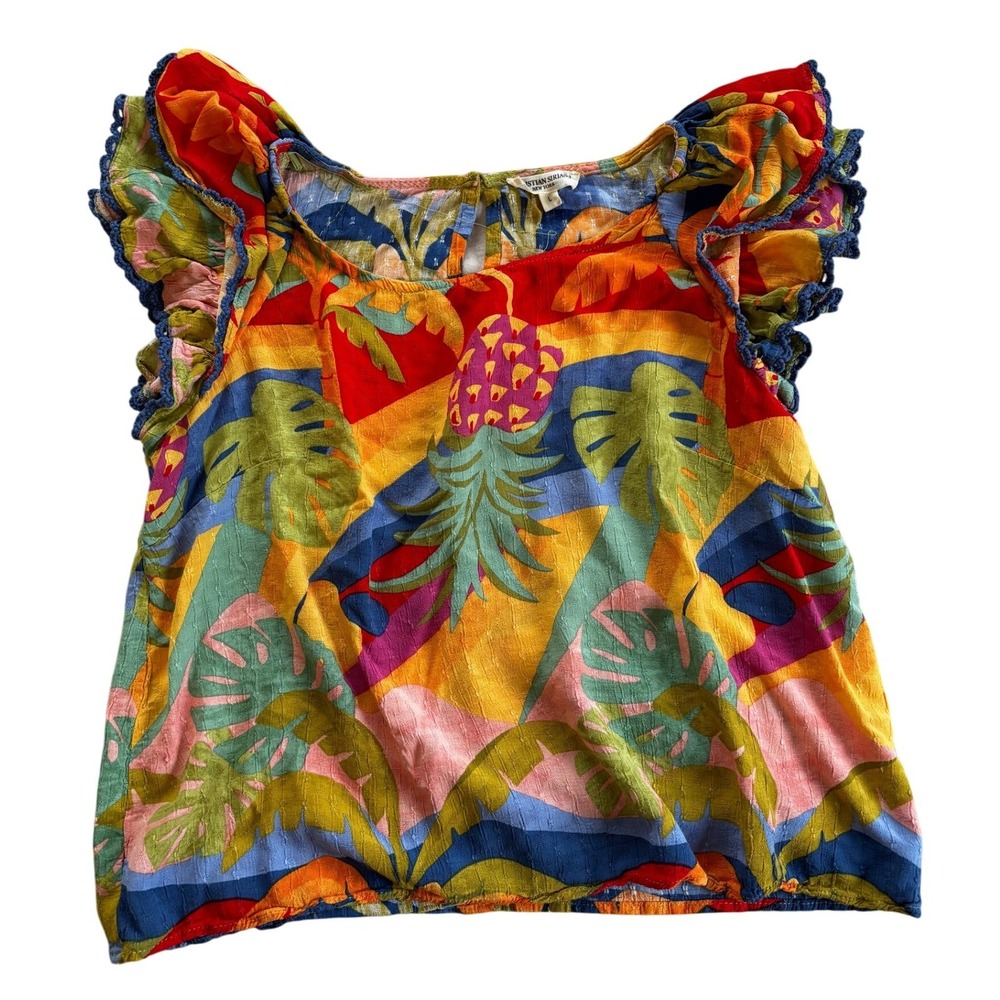 Christian Siriano New York Tropical Pineapple Flutter Sleeve Top Large